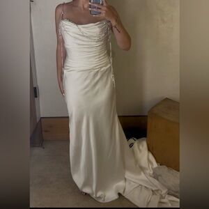 Watters Raine Strapless Pearl Chain Ivory Wedding Gown